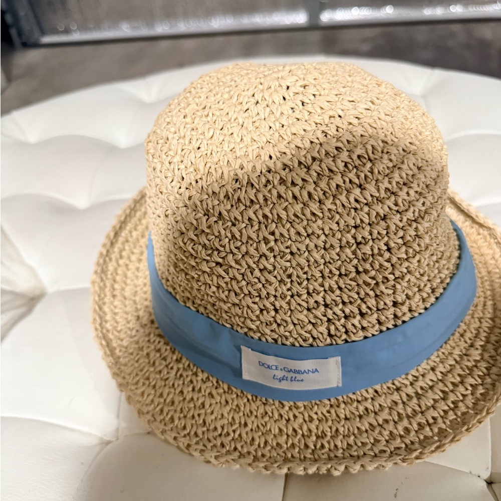 Dolce & Gabbana Natural Straw Hat with Light Blue Accent